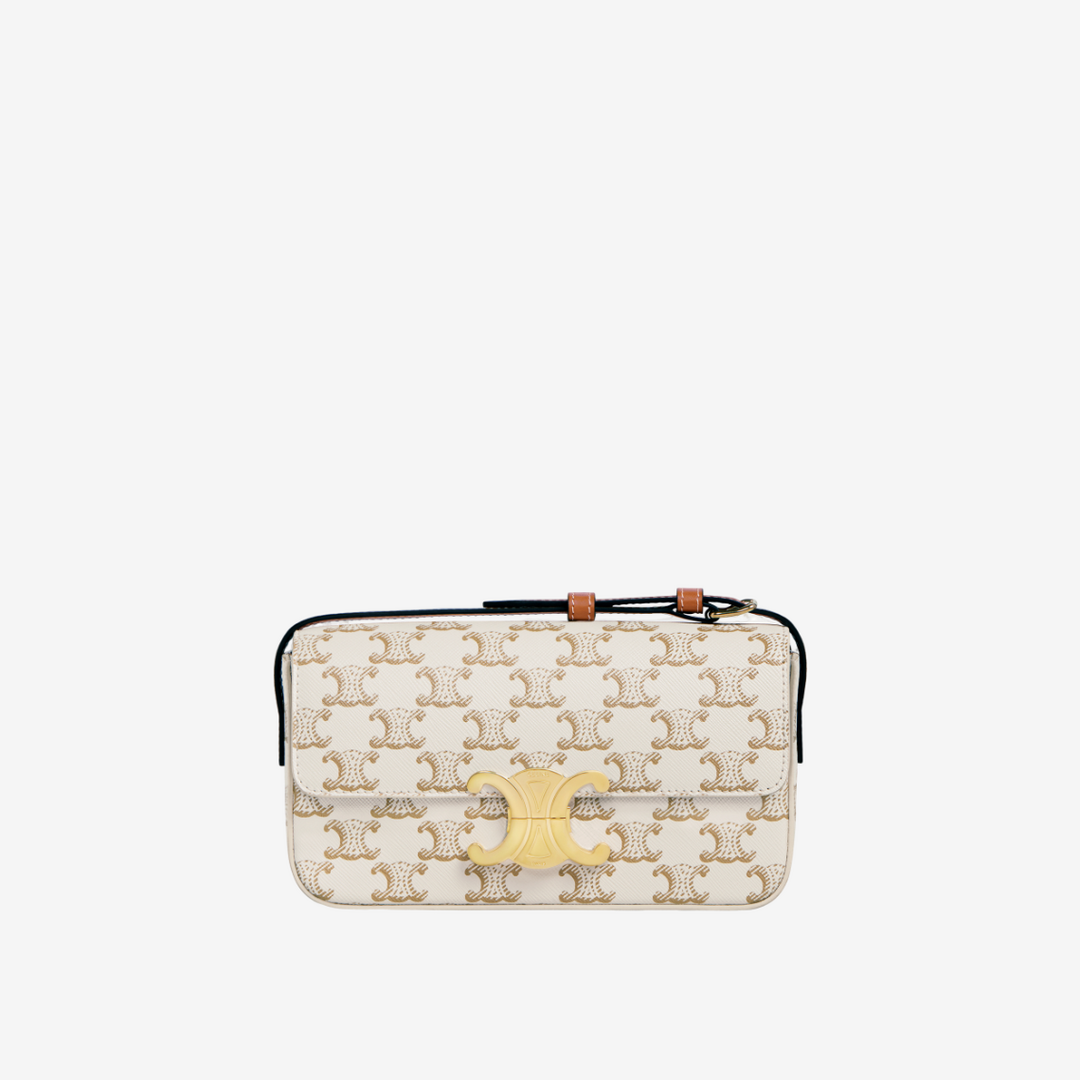 셀린느 트리옹프 캔버스 & 카프스킨 클로드 숄더백 화이트