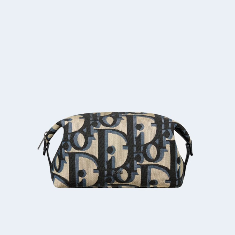 디올 토일레트리 백 베이지 맥시 오블리크 자카드