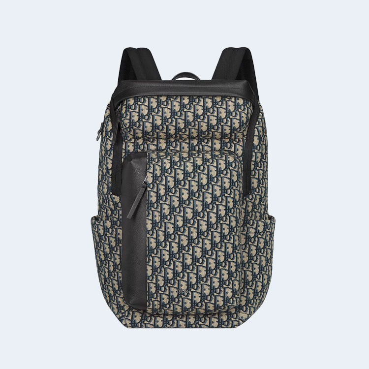 디올 오블리크 자카드 라이더 소프트 지퍼 백팩 베이지