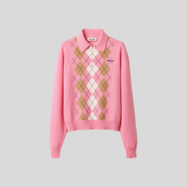 미우미우 캐시미어 하프 집업 폴로 셔츠