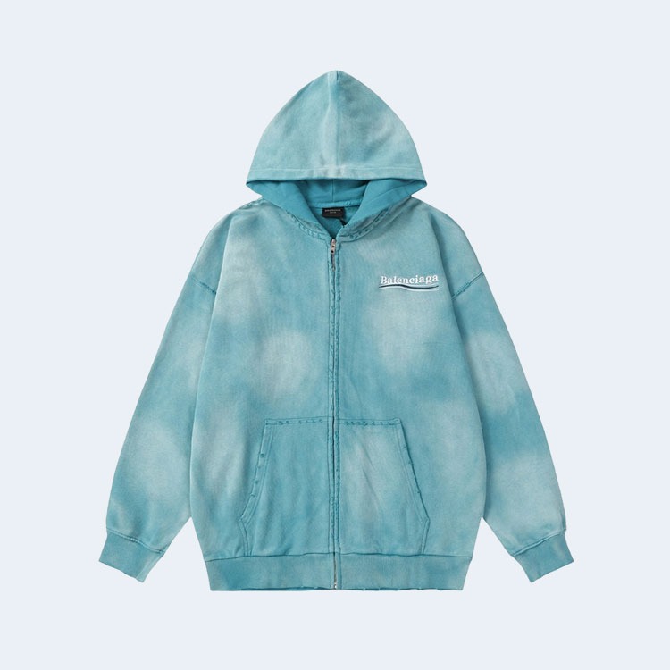 발렌시아가 헤비 듀티 워싱 후디 집업 블루