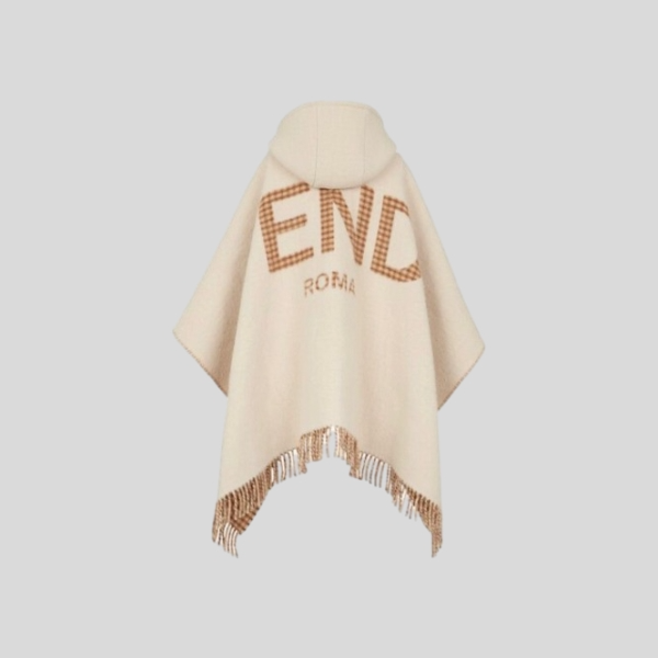 펜디 FF 로고 프린지 울 캐시미어 후드 케이프