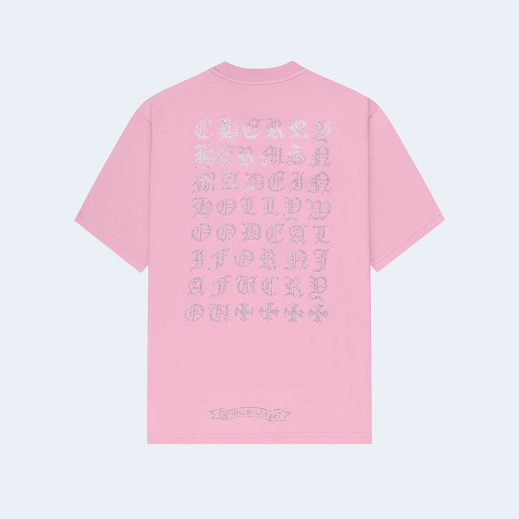 크롬하츠 크로아 하트 다이아몬드 로고 티셔츠 핑크