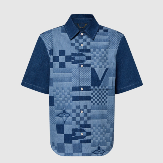 루이비통 프린티드 쇼트 슬리브드 데님 셔츠
