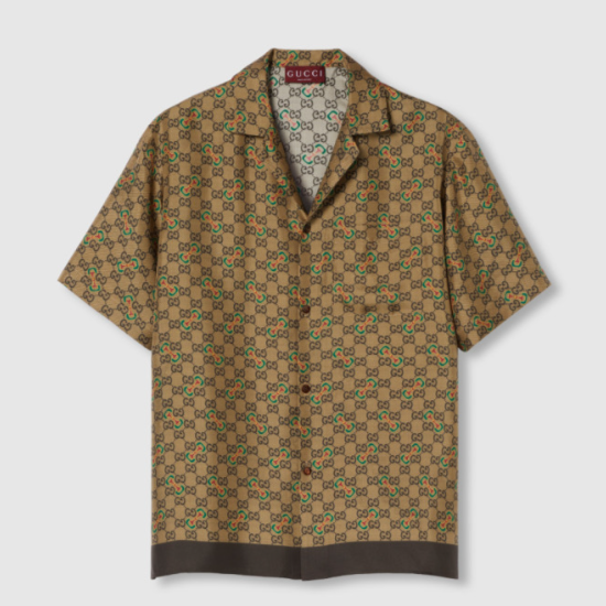 구찌 GG 홀스빗 프린트 트윌 실크 셔츠