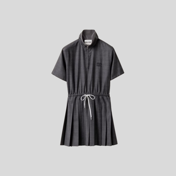 미우미우 프린스 오브 웨일즈 플리츠 쇼트 드레스