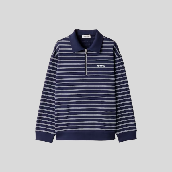 미우미우 스트라이프 지퍼 폴로 셔츠