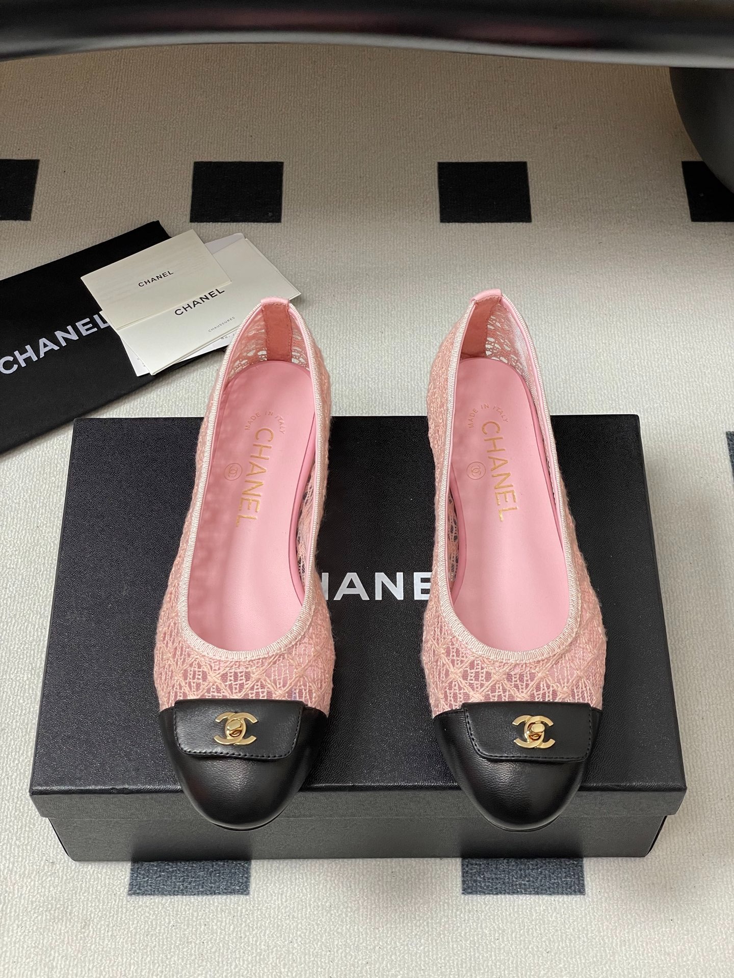 샤* 25 더블C 통굽 망사 플랫 발레화