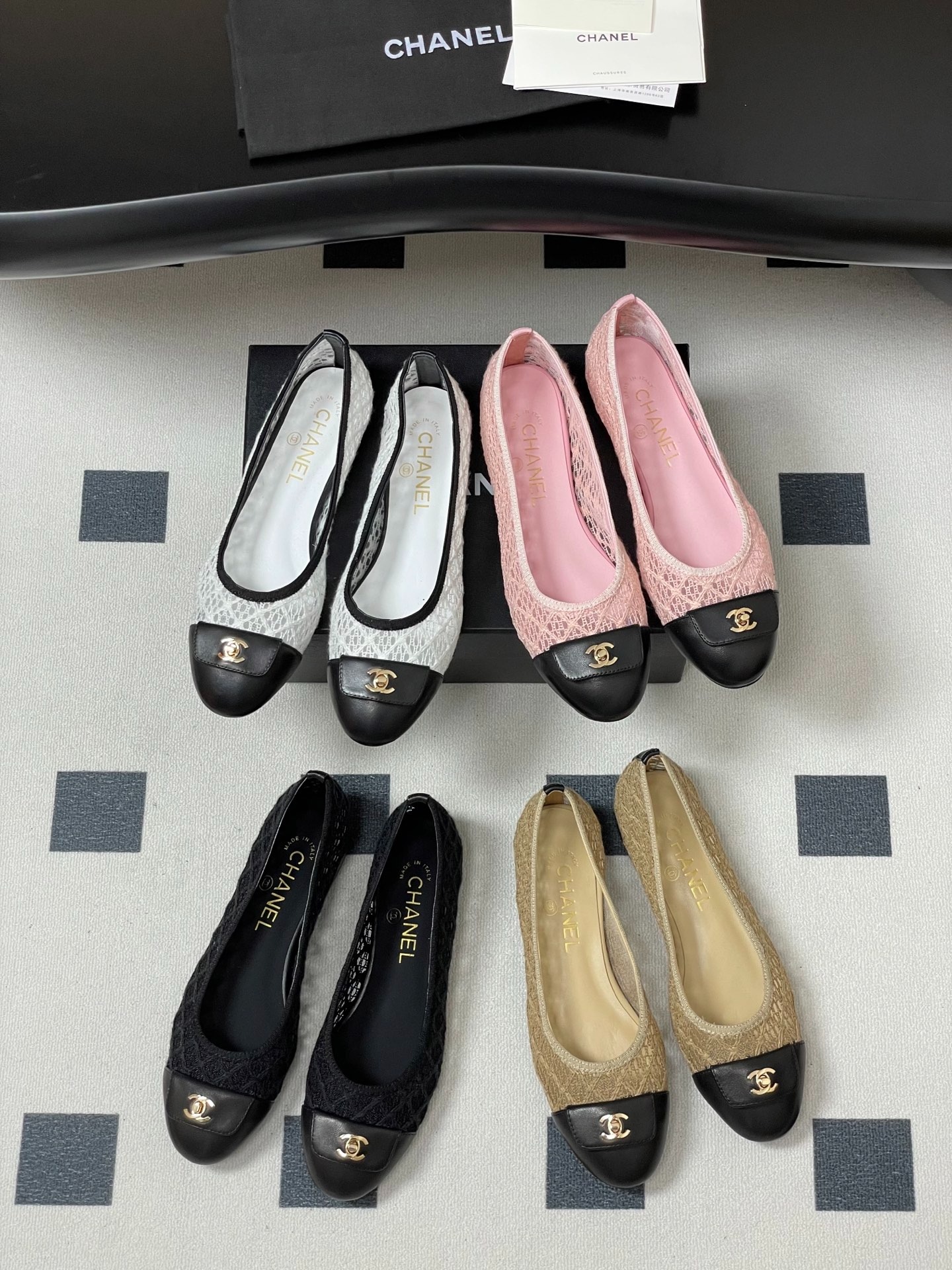 샤* 25 더블C 통굽 망사 플랫 발레화