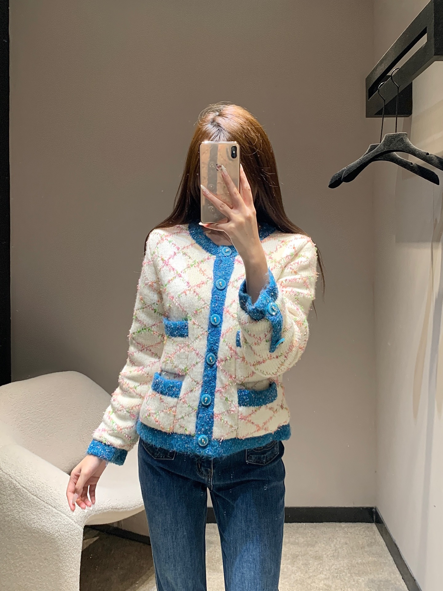 샤* 신상 체크 니트 카디건