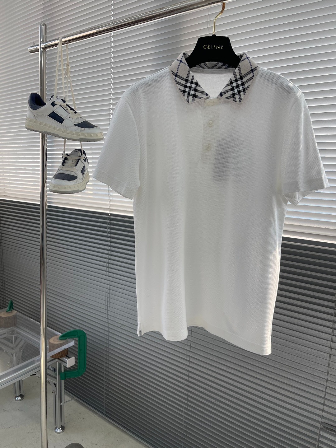 버*리 애쉬 체크넥 피케 폴로