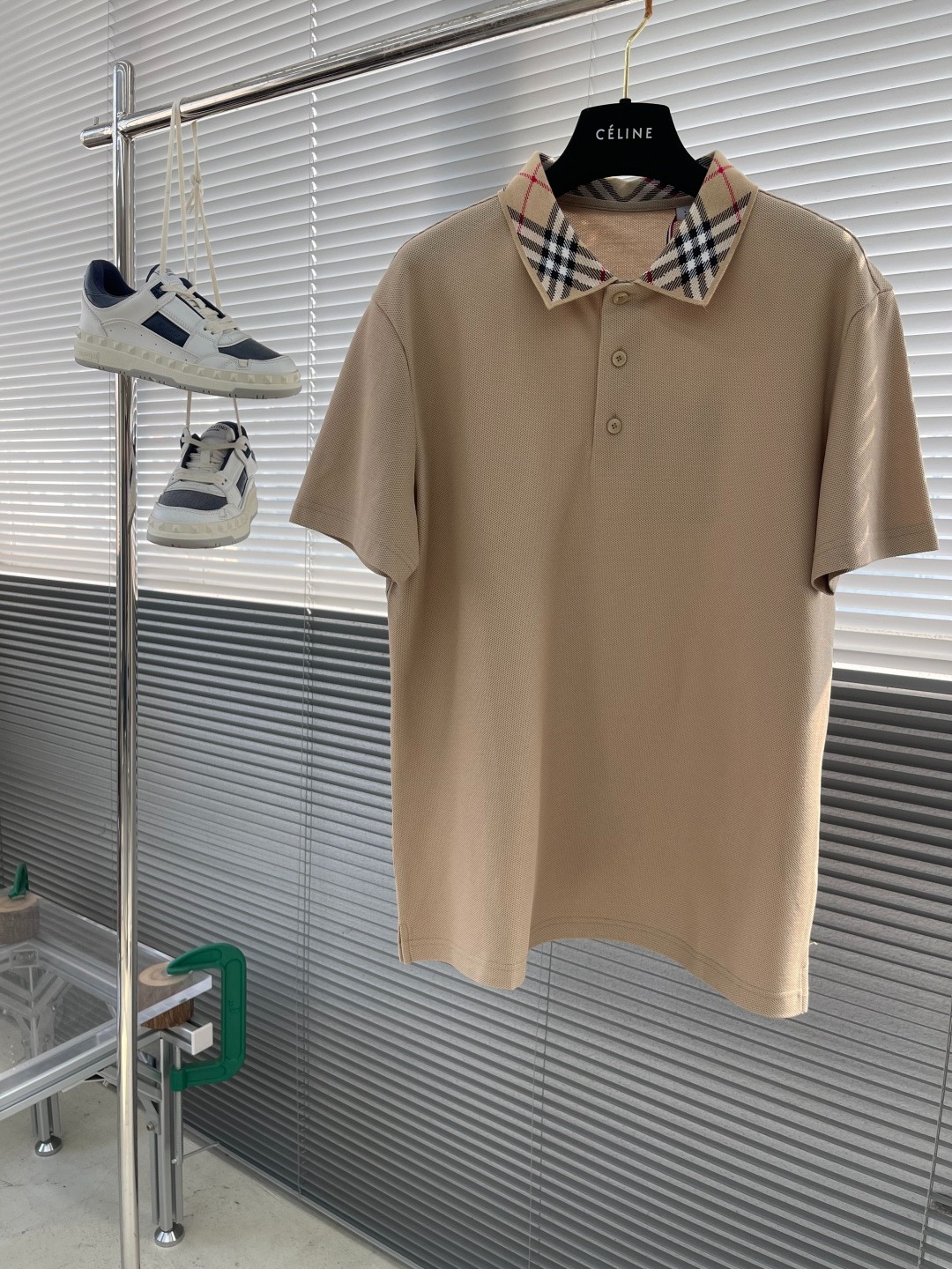 버*리 애쉬 체크넥 피케 폴로