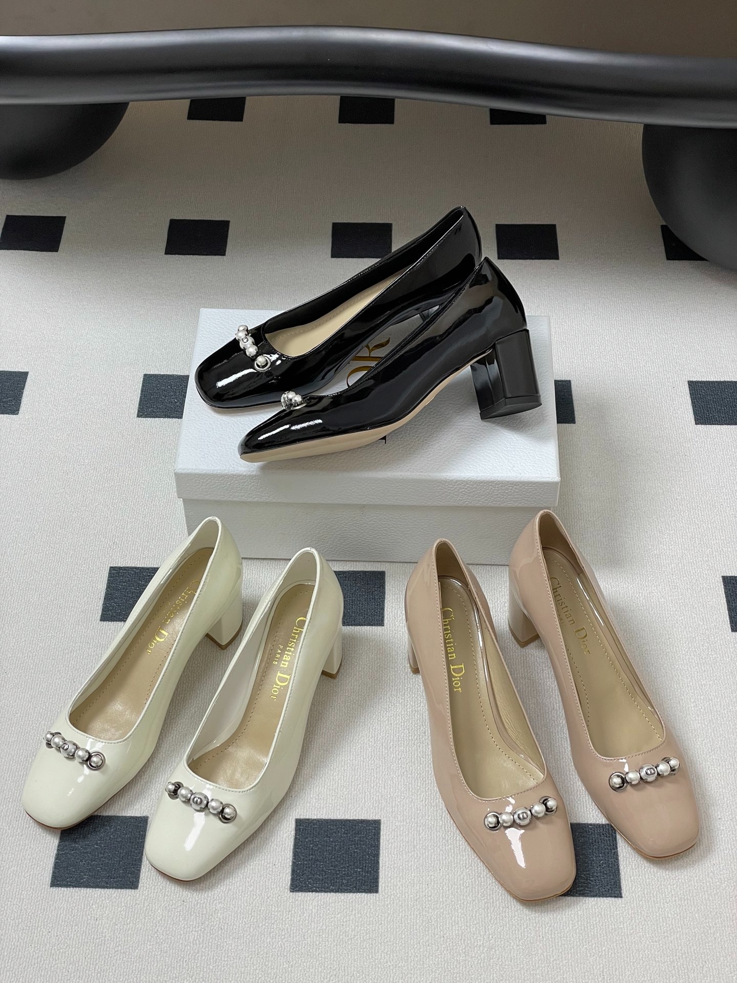 디* 진주버클 통굽 슬링백 힐