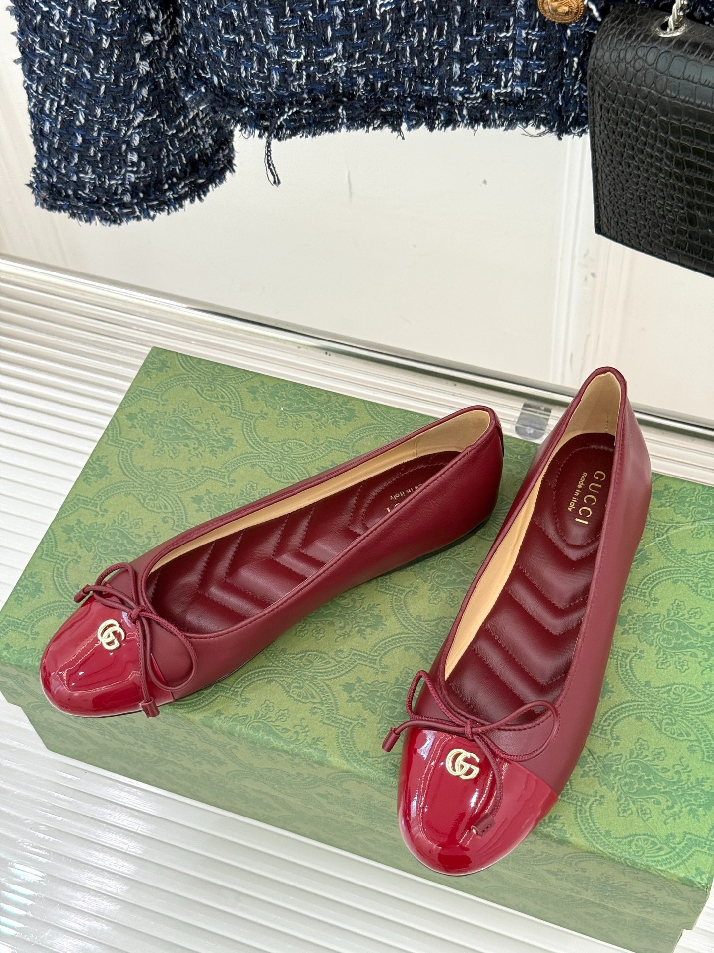 구* 클래식 더블 G 리본 플랫 발레 슈즈