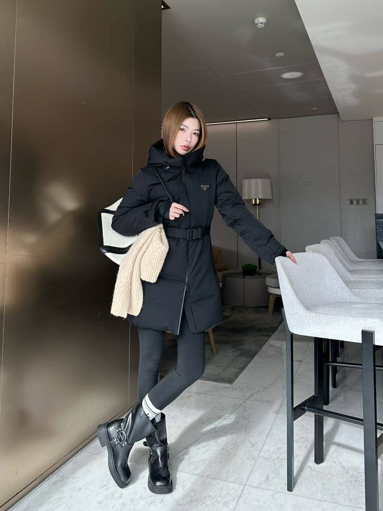 프*다 신상 후드 하프 다운코트