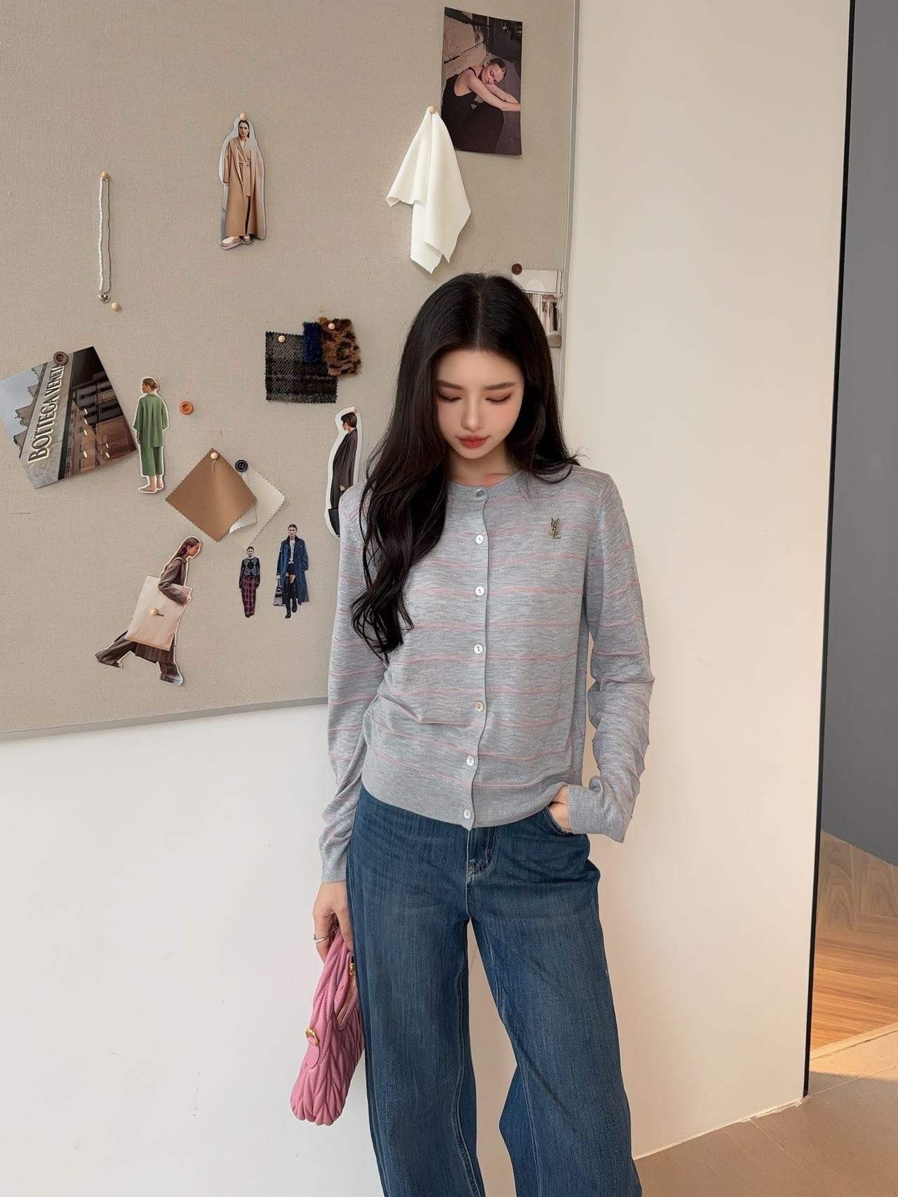 입*로랑 클래식 브로치 니트 가디건