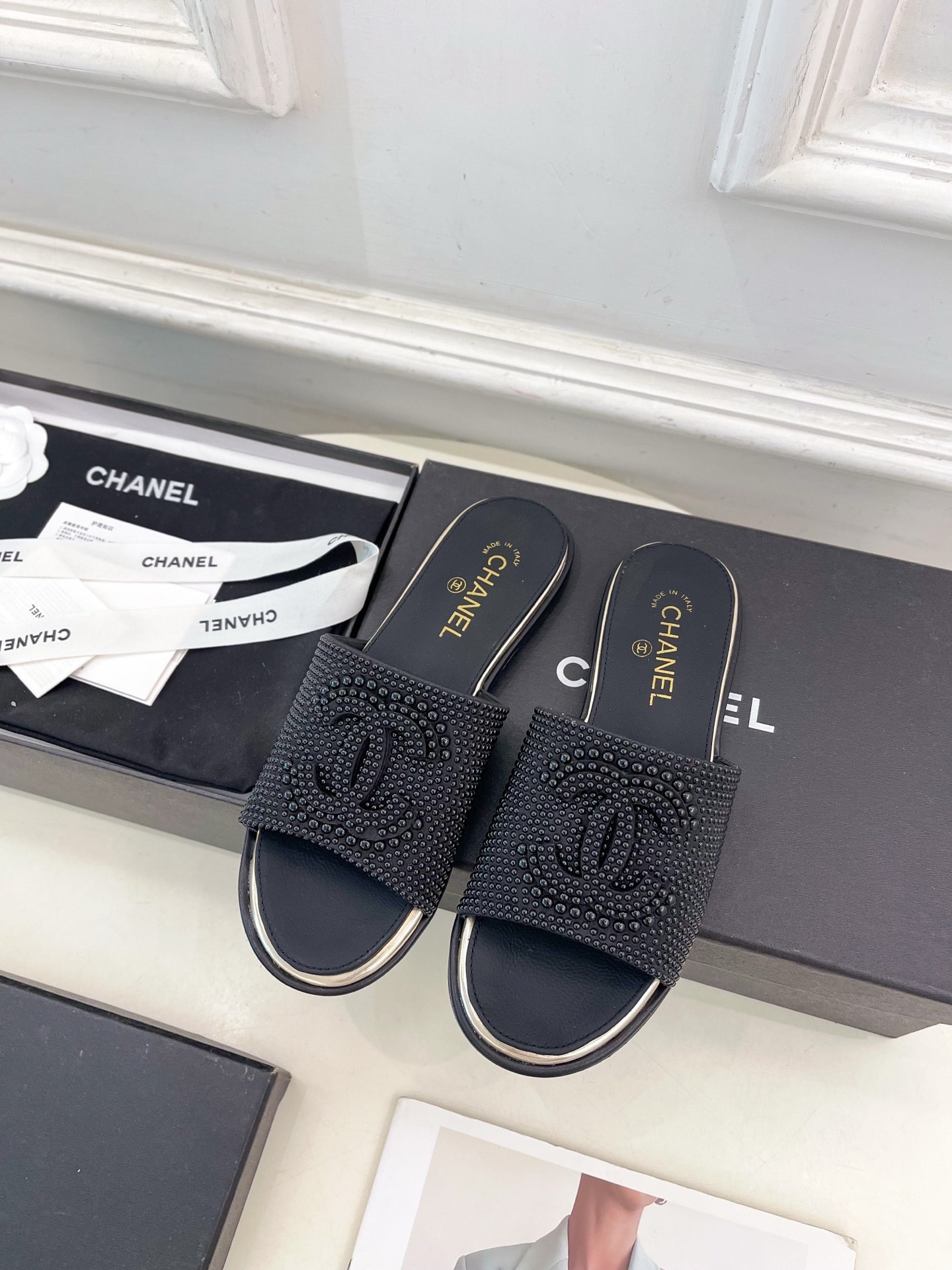 샤* 25? 춘하 신상 진주 더블 C 플랫 슬리퍼