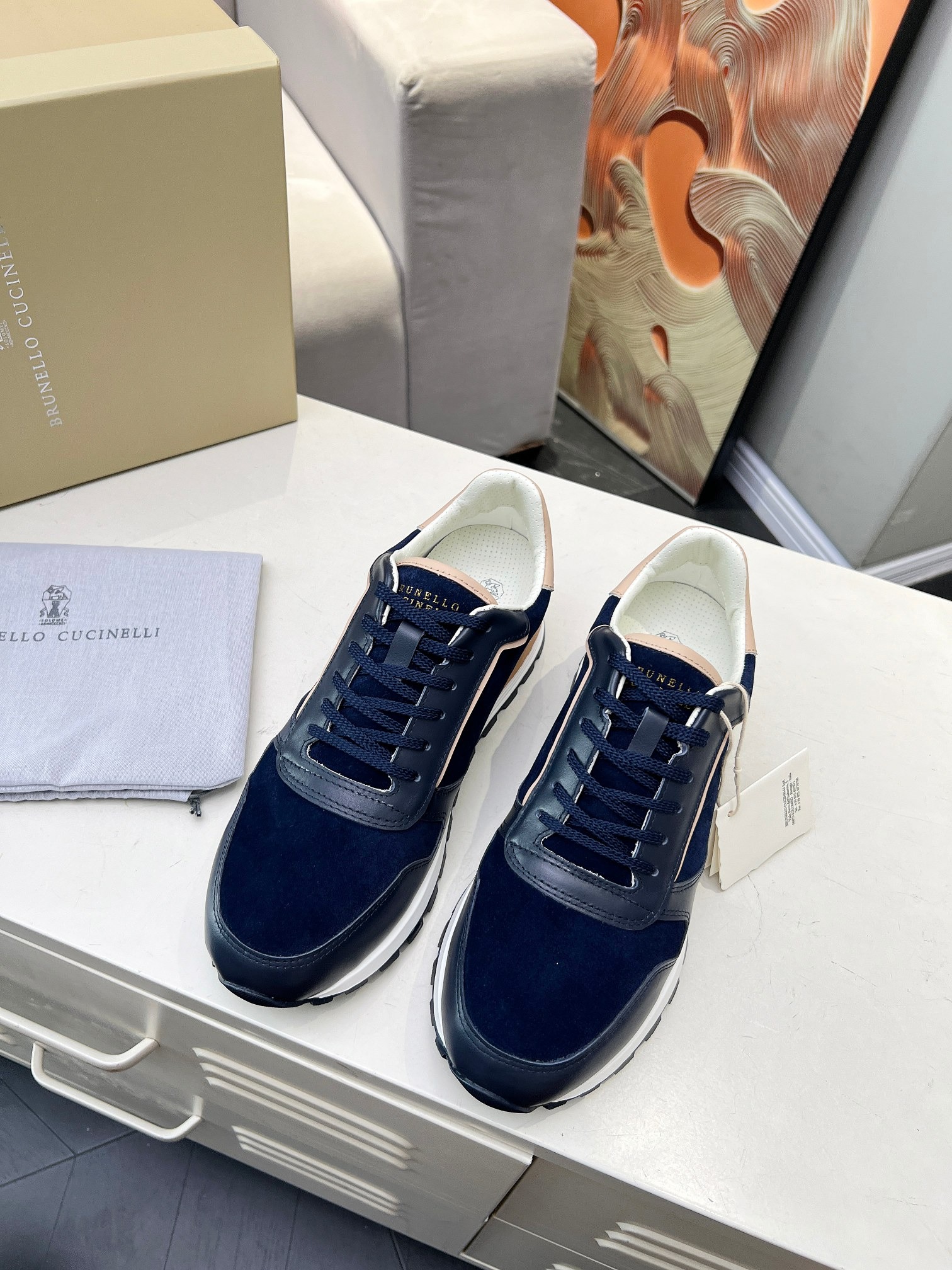 브*넬로 쿠치넬리 스웨이드&가죽 남성 스니커즈