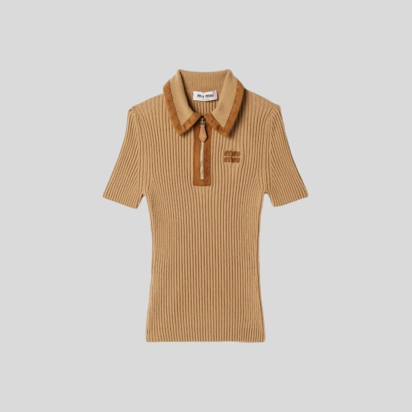 미우미우 리브 트리밍 폴로 스웨터