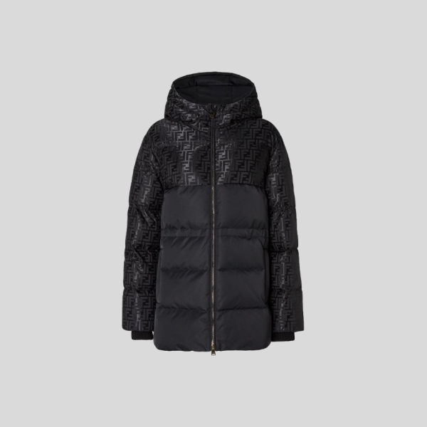 펜디 블랙 FF 자카드 FF 테크니컬 패브릭 다운 자켓