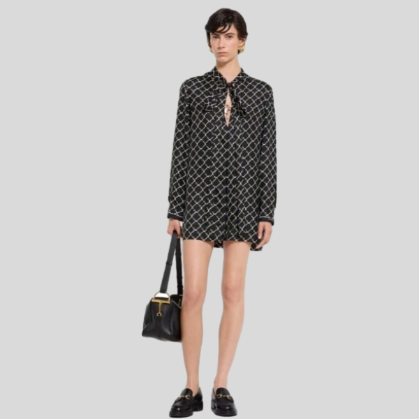 구찌 프린트 실크 트윌 드레스