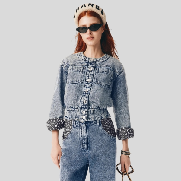 샤넬 워시드 블루 데님 자켓