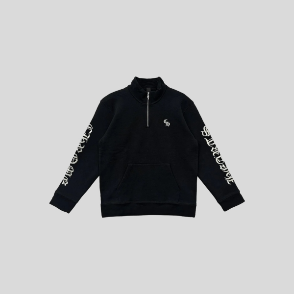 크롬하츠 스크립트 로고 자수 하프 지퍼 블랙 스웨트셔츠