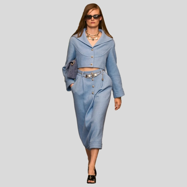 샤넬 블루 코튼 트위드 자켓