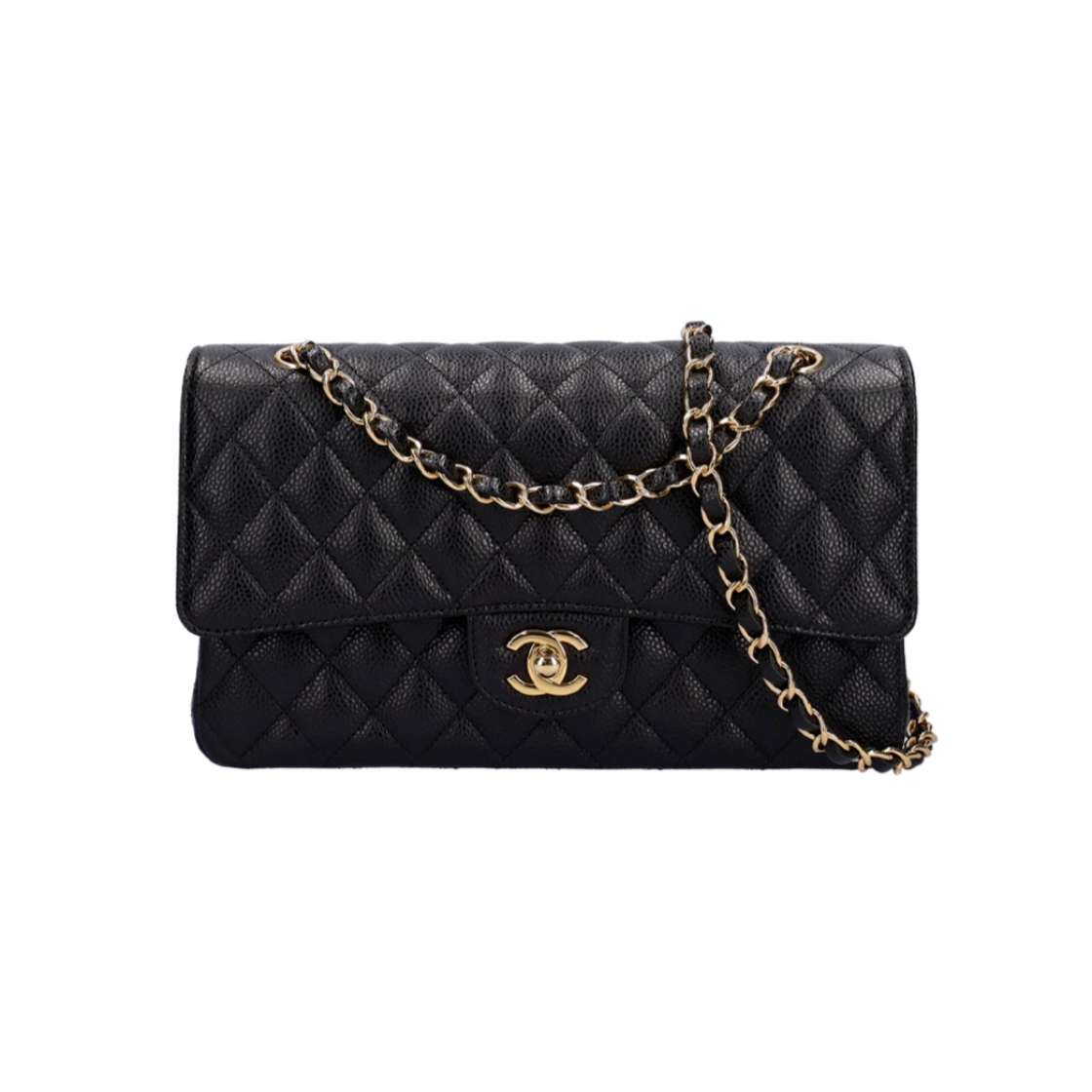 샤넬 클래식 미디움 그레인드 카프스킨 블랙 금장