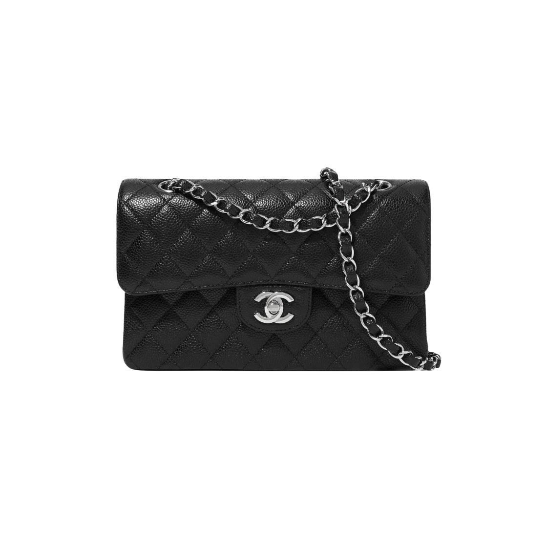 샤넬 클래식 스몰 그레인드 카프스킨 블랙 은장