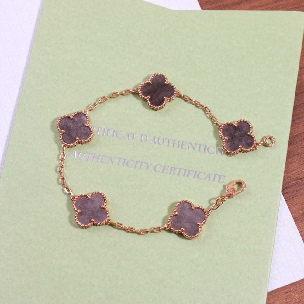 반*리프 Arpel* VVIP 리미티드 5모티브 빈티지 알함브라 실버 옵시디언 팔찌 브레이슬릿