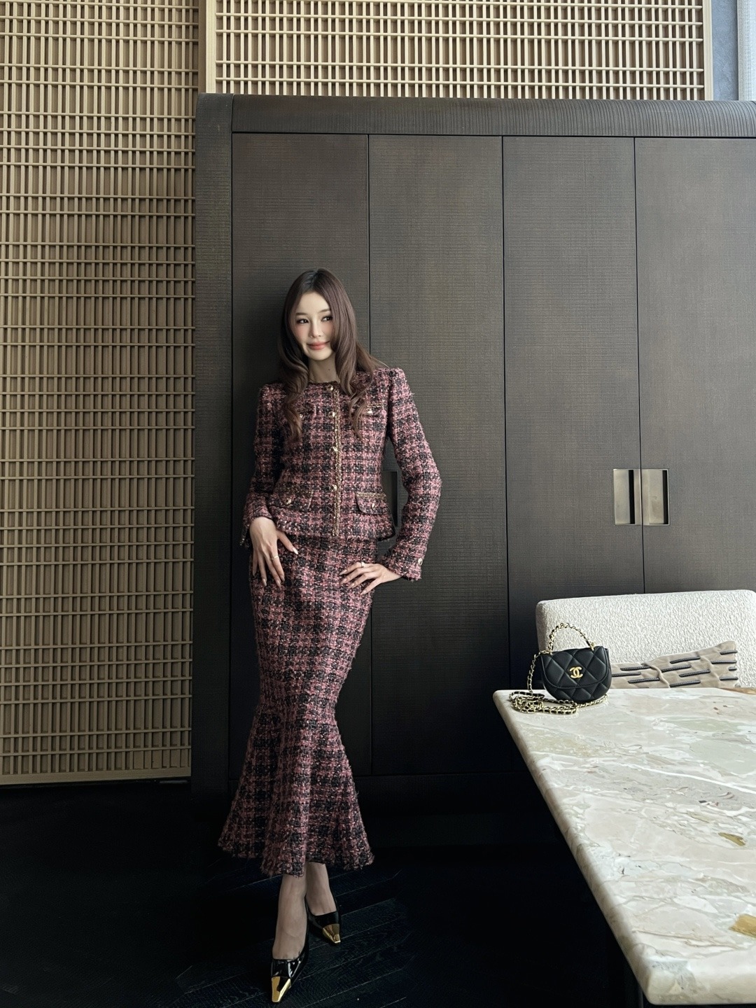 샤* 26Ss 라운드넥 트위드 코트