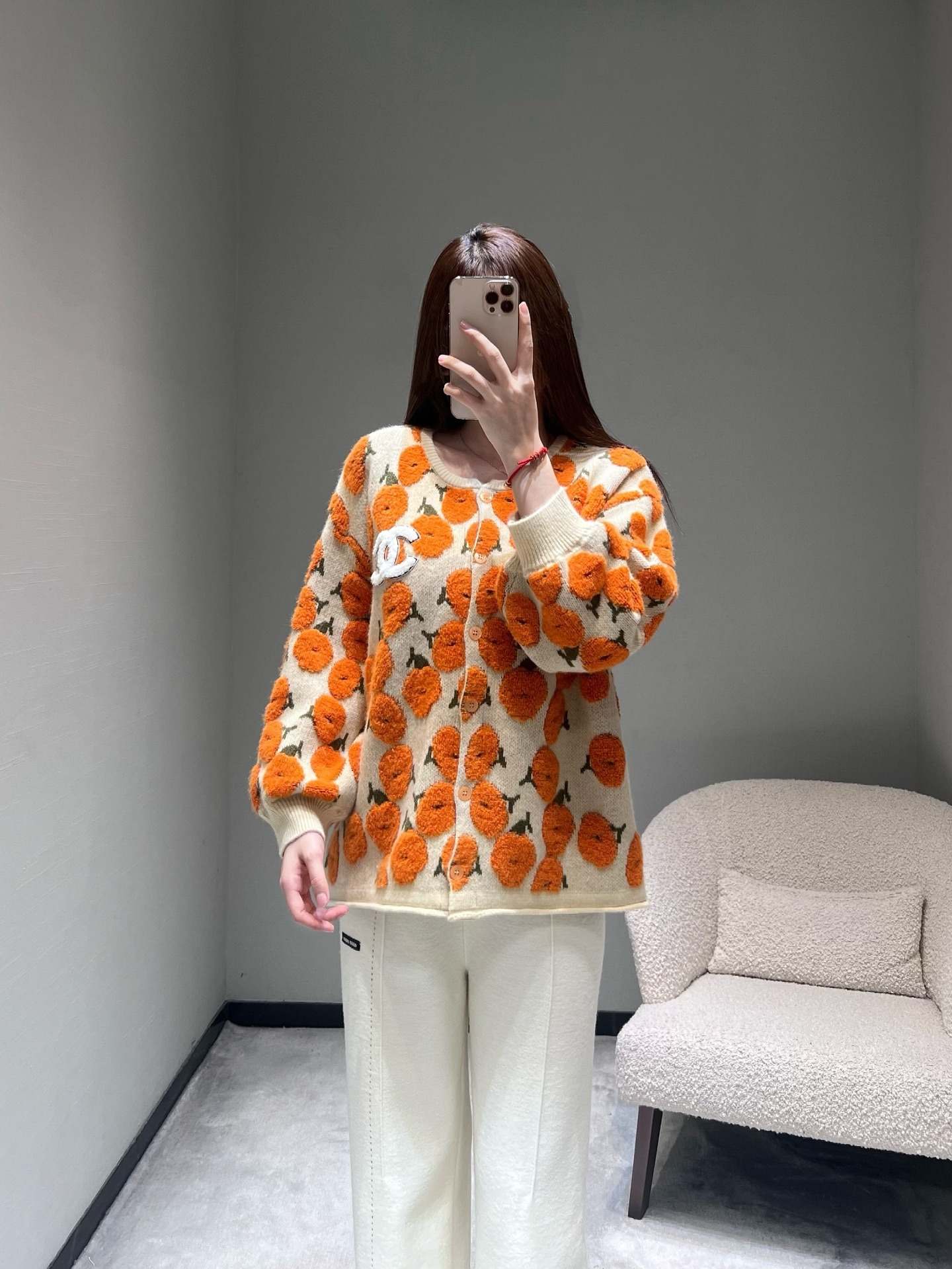 샤* 26SS 신상 오렌지 플라워 가디건