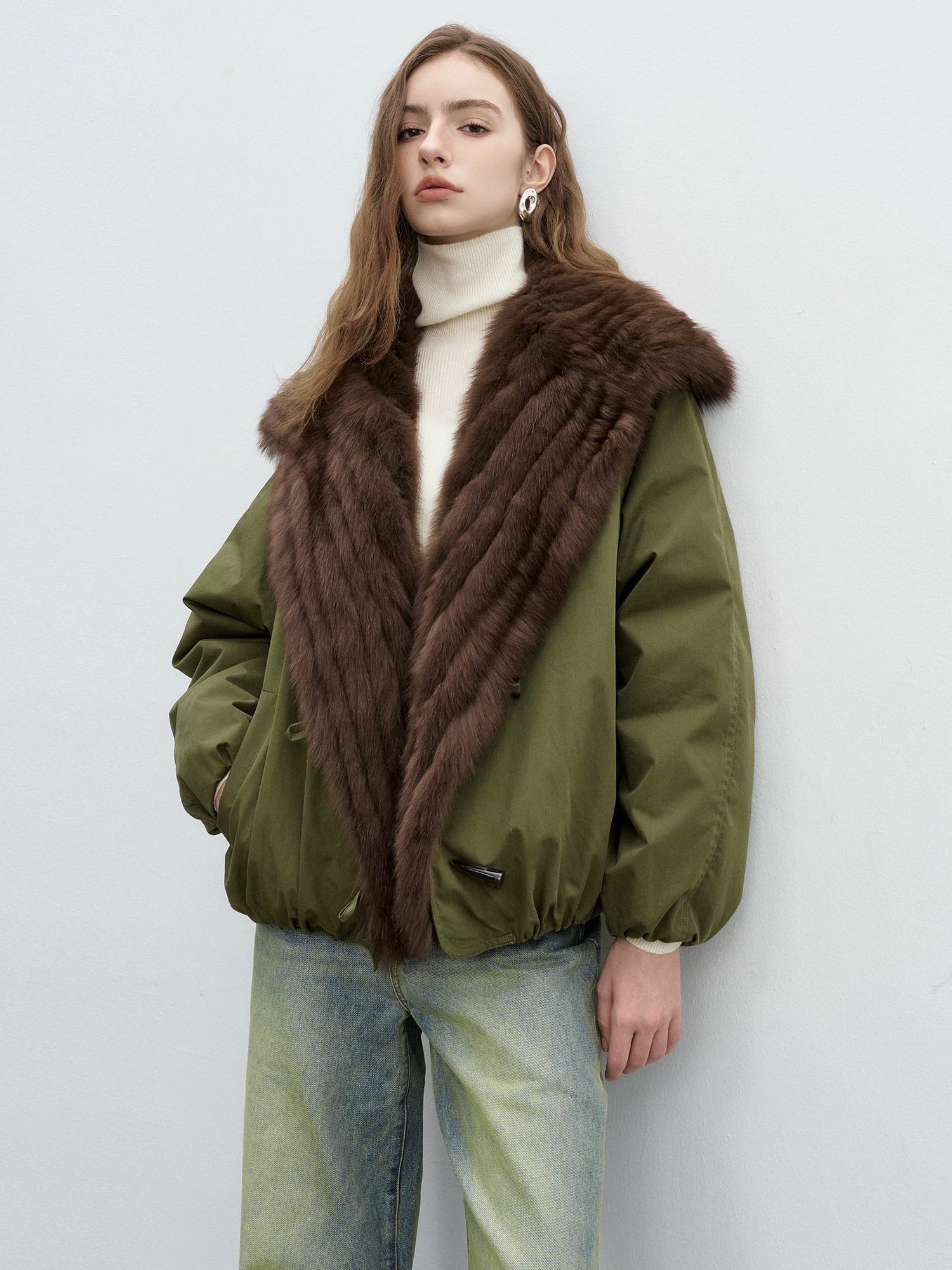 폭스 퍼 카라 덕다운 양면 점퍼