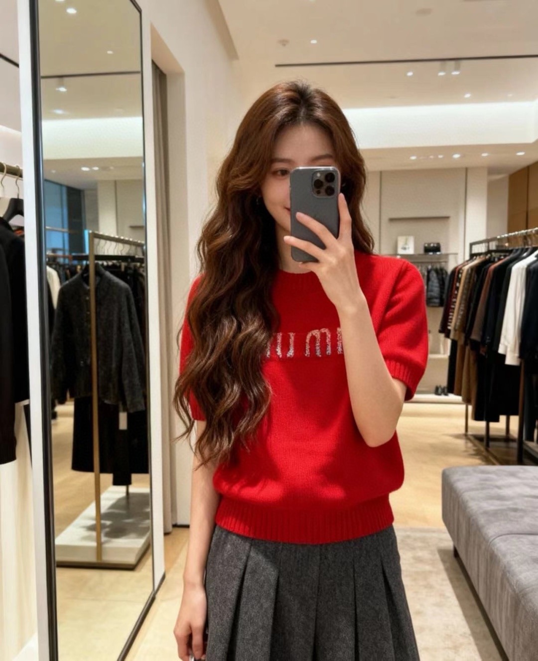 미*미* 26 신상 레드 니트 반팔