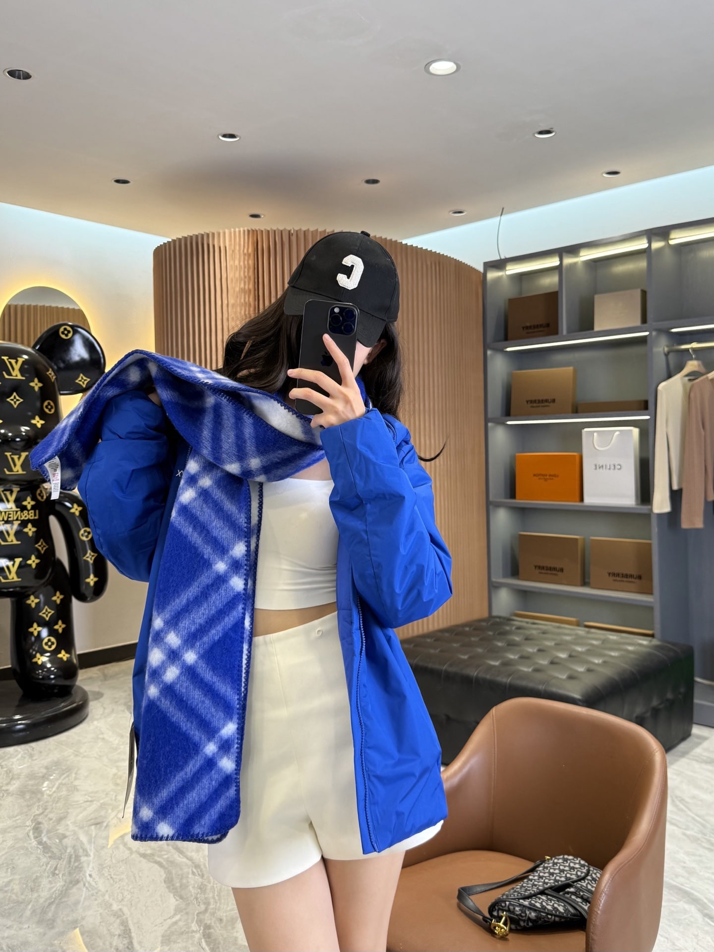 버*리 체크 양털 워머