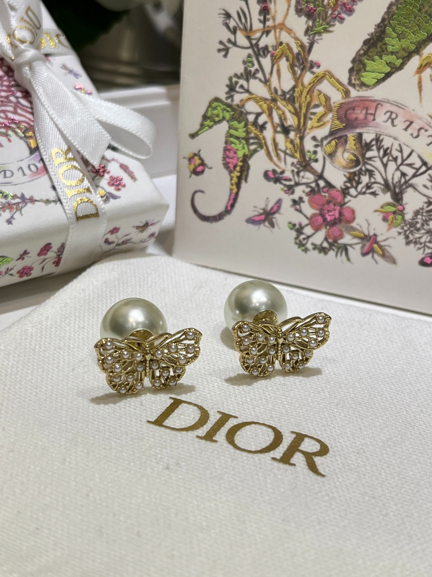 디* 나비 진주 이어링