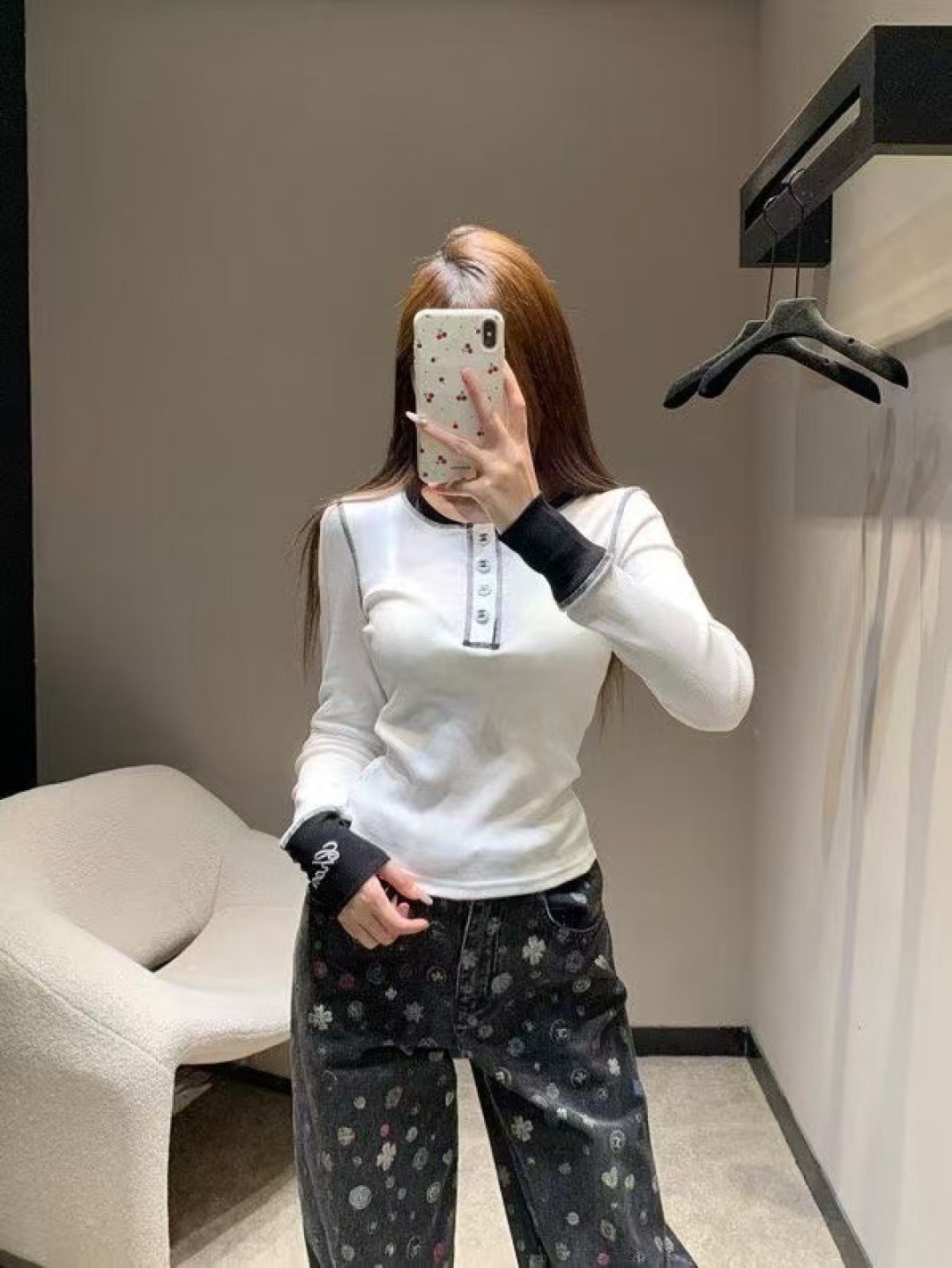 샤* 신상 배색 긴팔