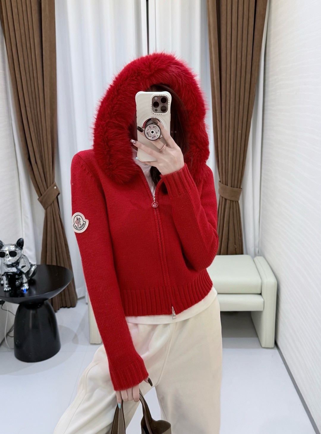 몽*레르 신상 퍼 탈부착 니트 후드 점퍼