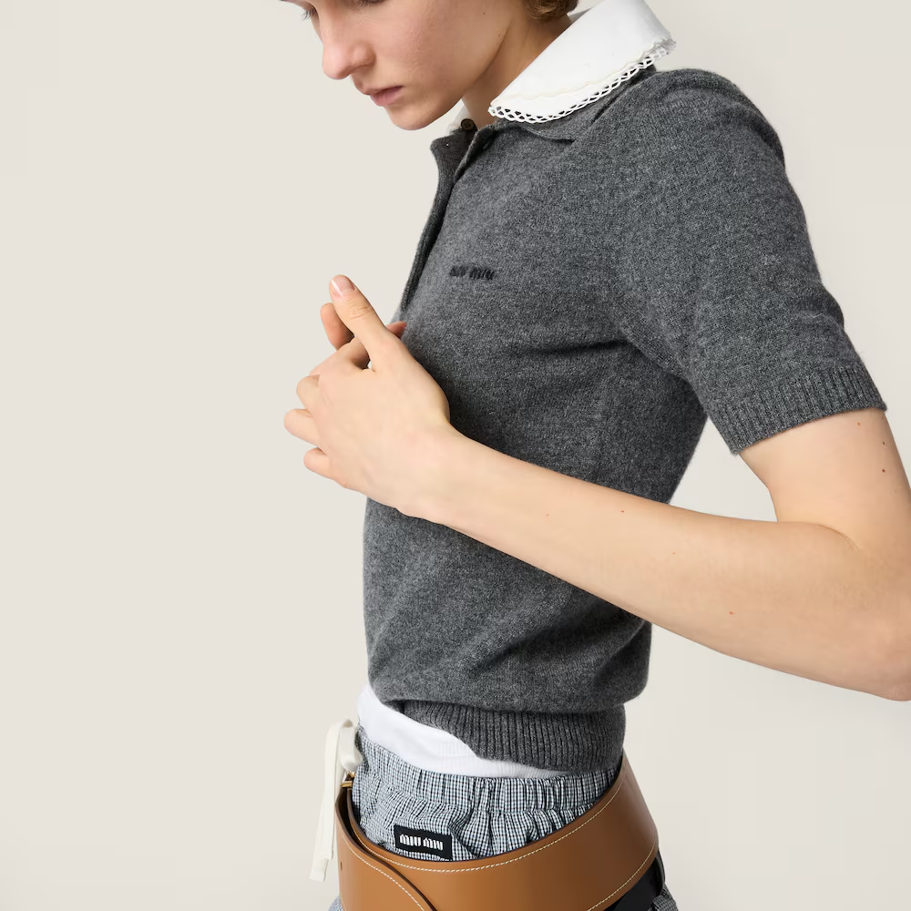 미우미우 자수 포플린 칼라 캐시미어 폴로