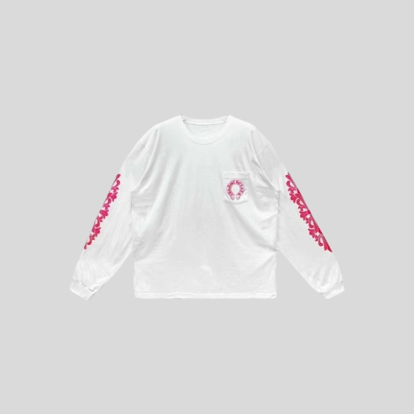 크롬하츠 홀스슈 로고 롱슬리브 포켓 티셔츠 화이트 핑크