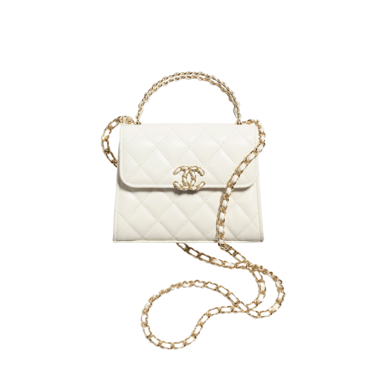 샤넬 23켈리 화이트 미니 그레인드 샤이니 카프스킨 AP3237