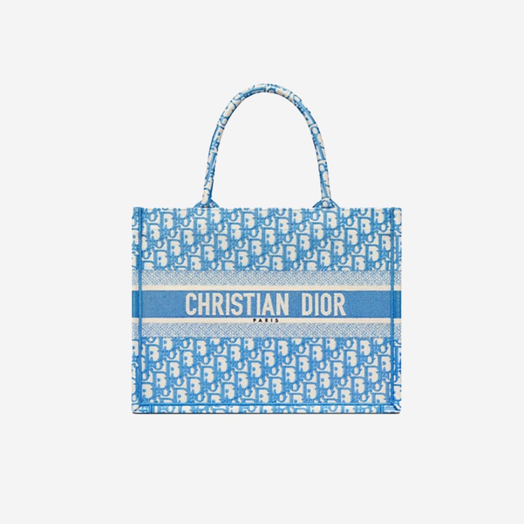 디올 콘플라워 블루 오블리크 자수 북 토트백 미디엄 