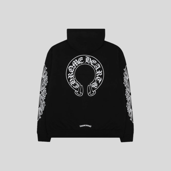  크롬하츠 홀스슈 플로랄 플리스 집업 후드 블랙