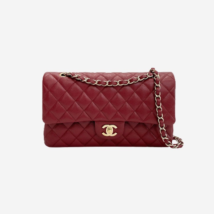 샤넬 클래식 캐비어 미디움 버건디 골드 