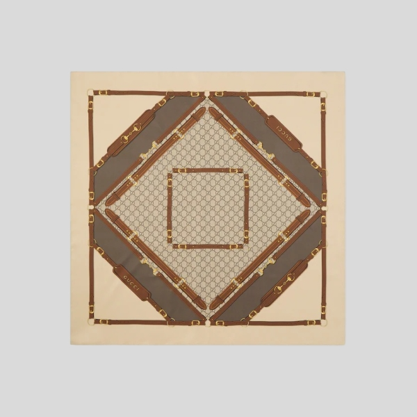 구찌 프린트 실크 트윈 까레