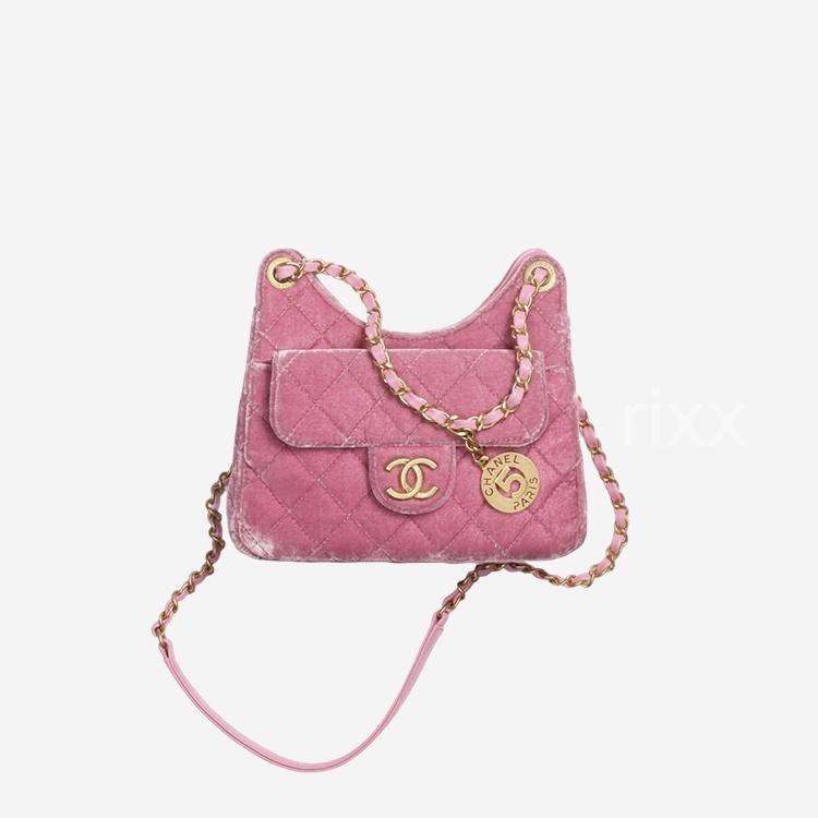 샤넬 23 스몰 호보백 벨벳 & 골드 메탈 핑크 