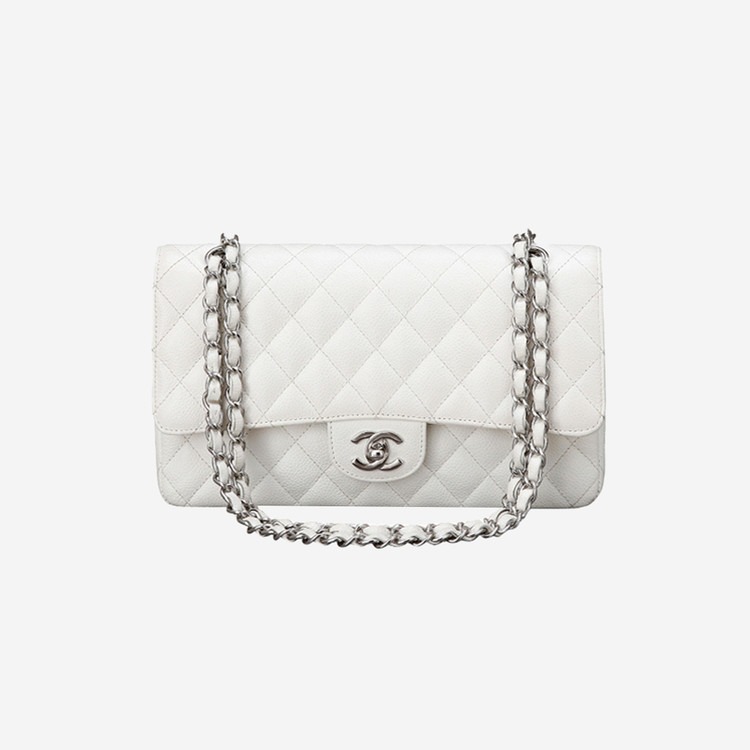샤넬 클래식 캐비어 미디움 화이트 실버 