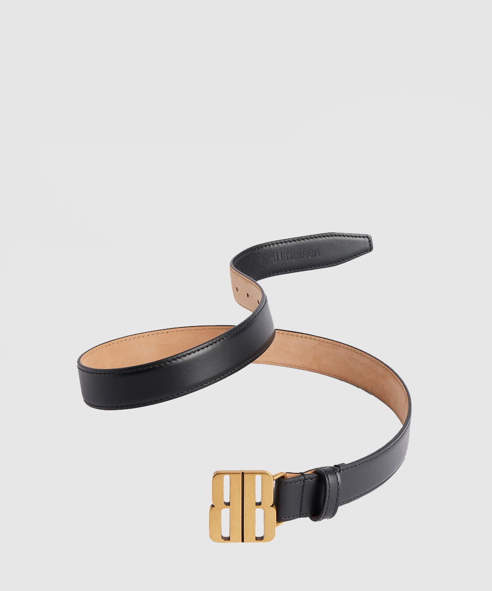 발렌시아가 나노 블랙 유광 얇은 소가죽 벨트 829005