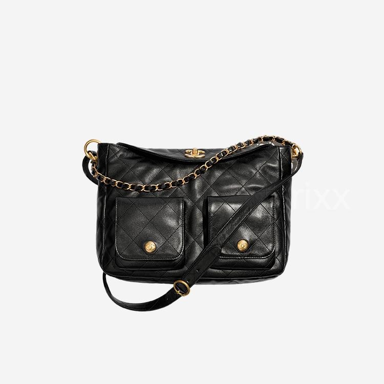 샤넬 라지 호보백 유광 카프스킨& 골드 메탈 블랙